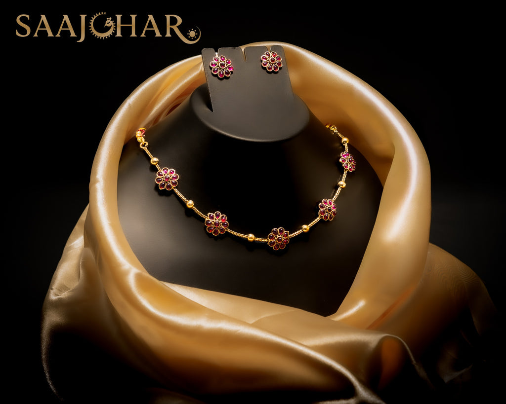 Ruby Bloom Gold-Tone Floral Necklace Set