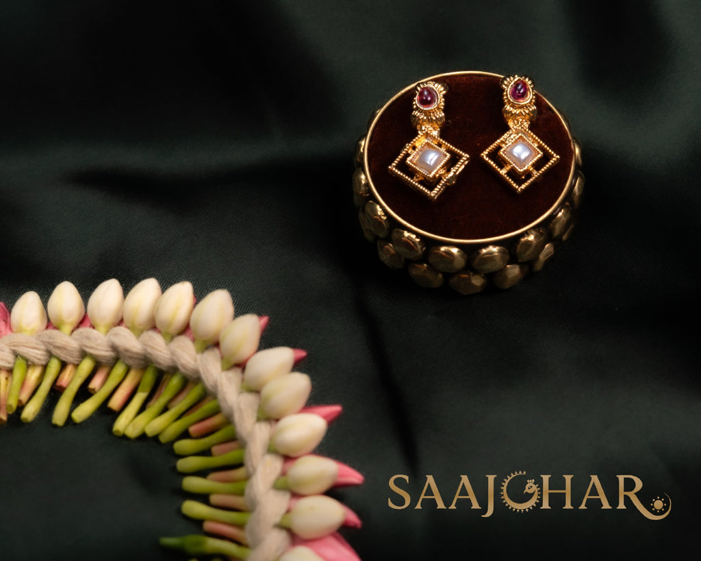 Square Kundan & Ruby Accent Necklace Set