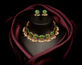 Green Enamel Lotus & Pearl Necklace Set
