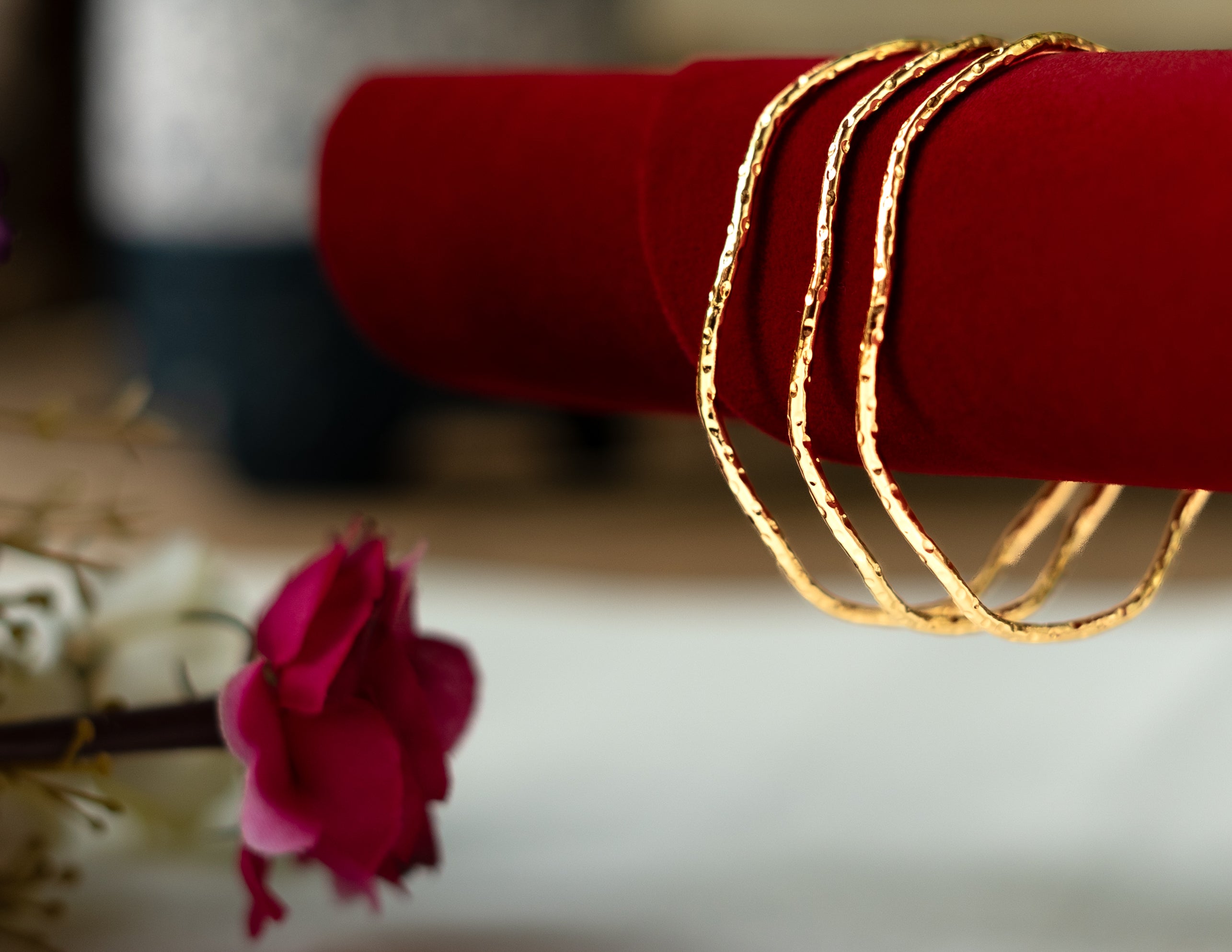 Textured Gold Stackable Bangles – Set of 3