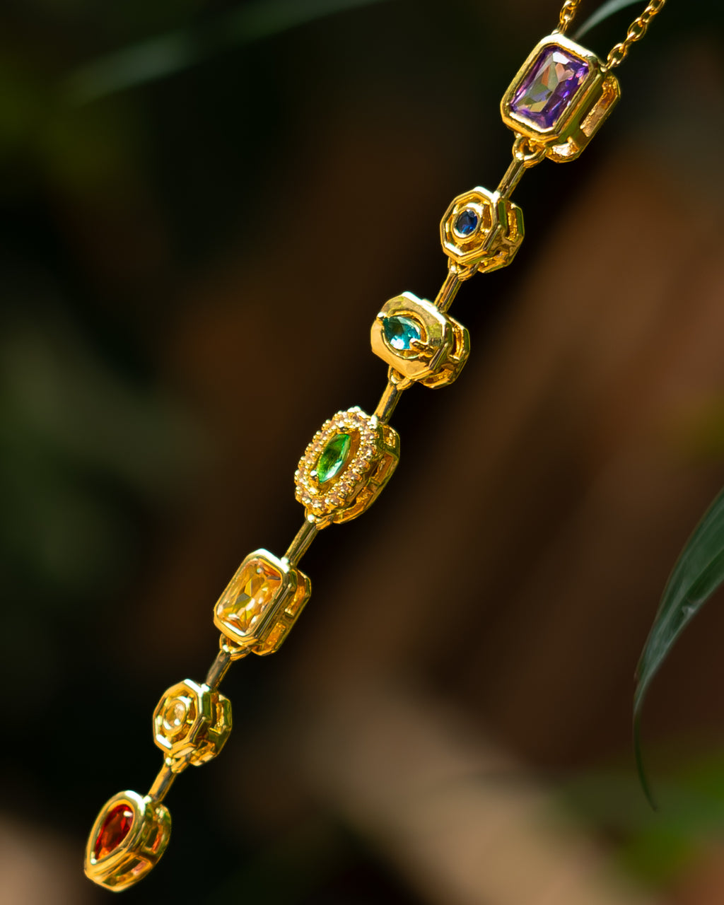 Multicolor Gemstone Drop Necklace – Gold Finish