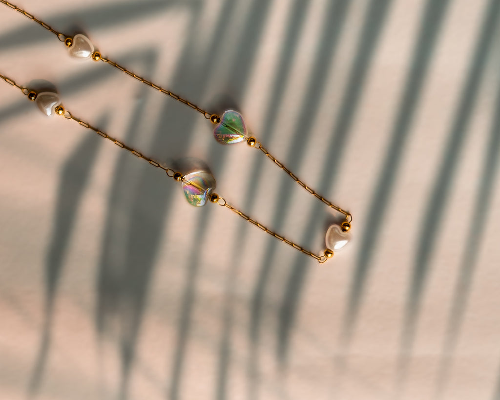 Golden Heart Beaded Chain Necklace