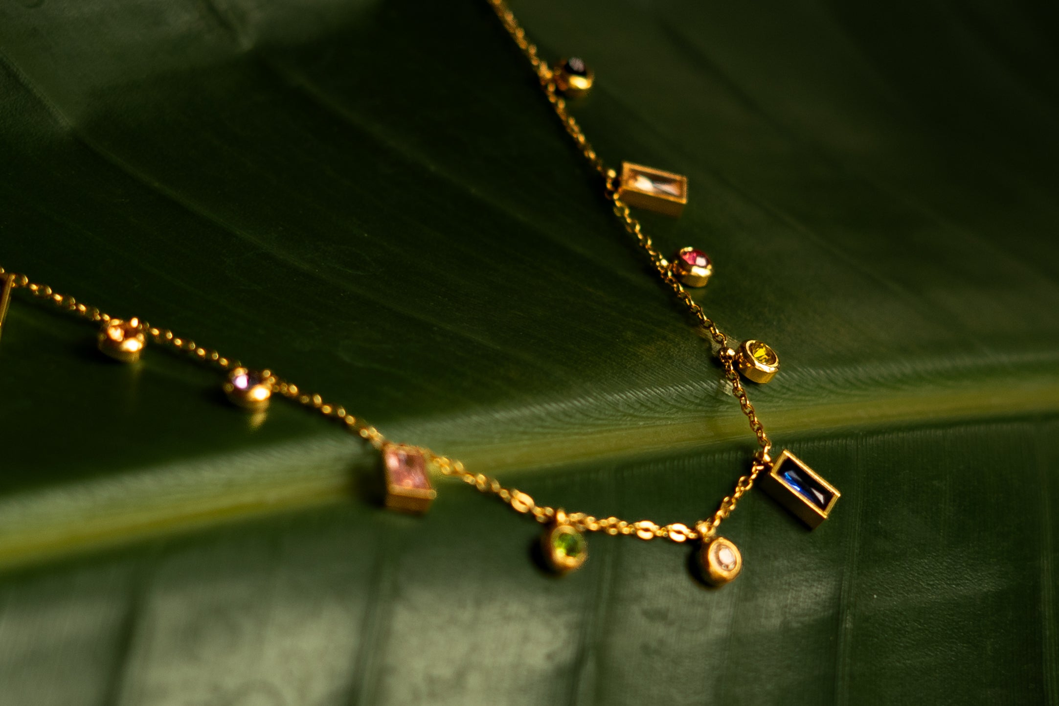 Multi-Colored Gemstone Gold Charm Necklace