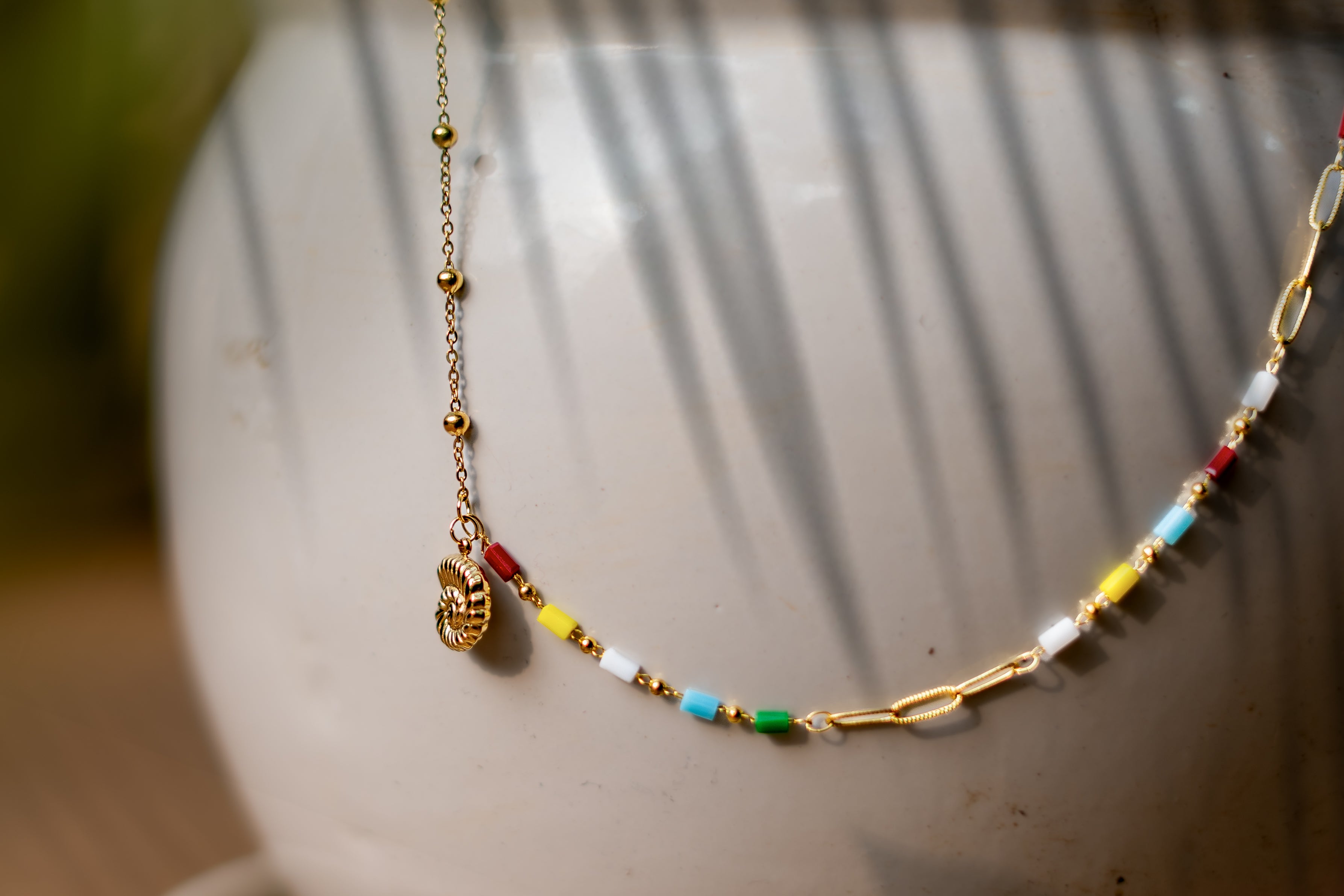 Colorful Beaded Gold Charm Necklace