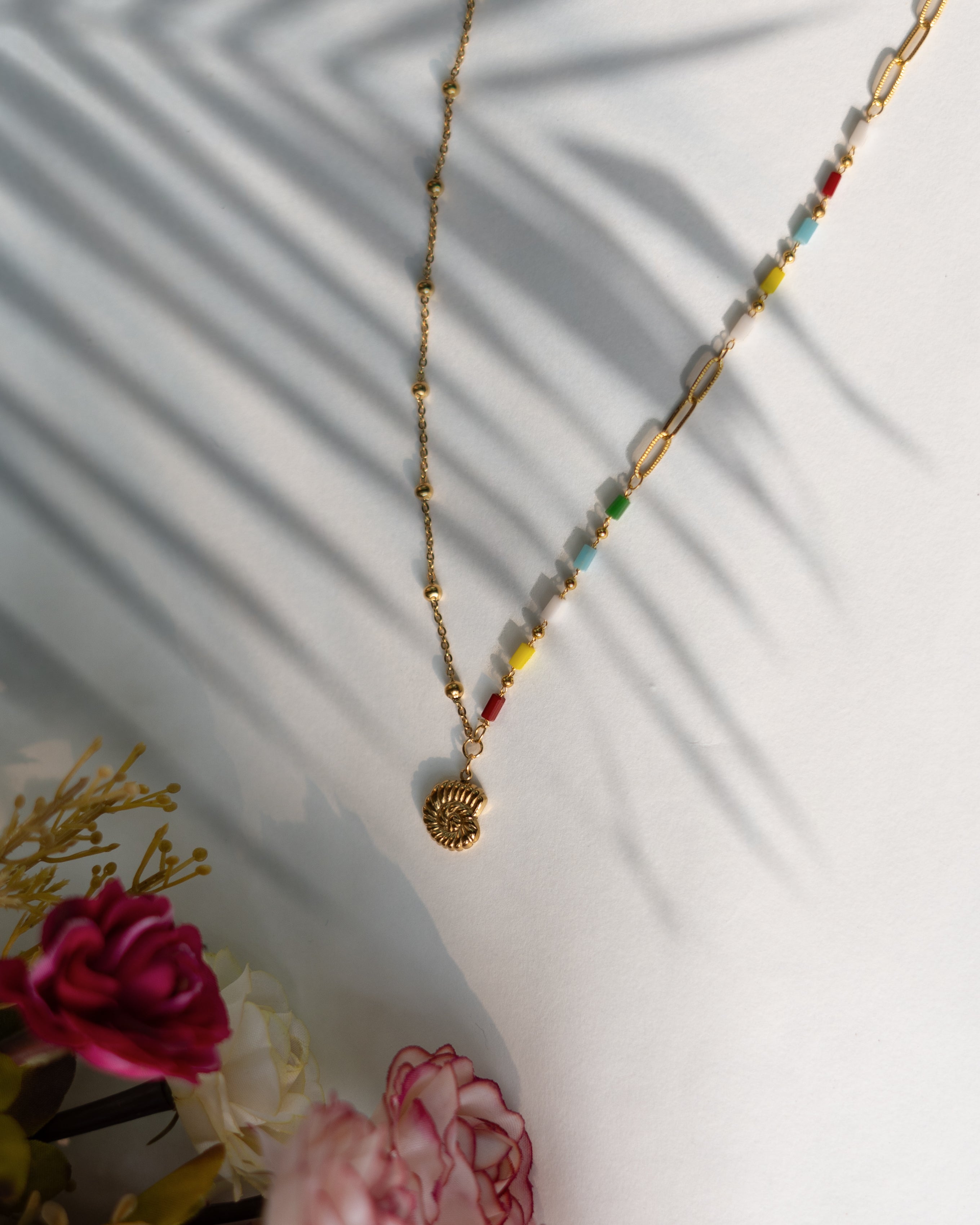 Colorful Beaded Gold Charm Necklace