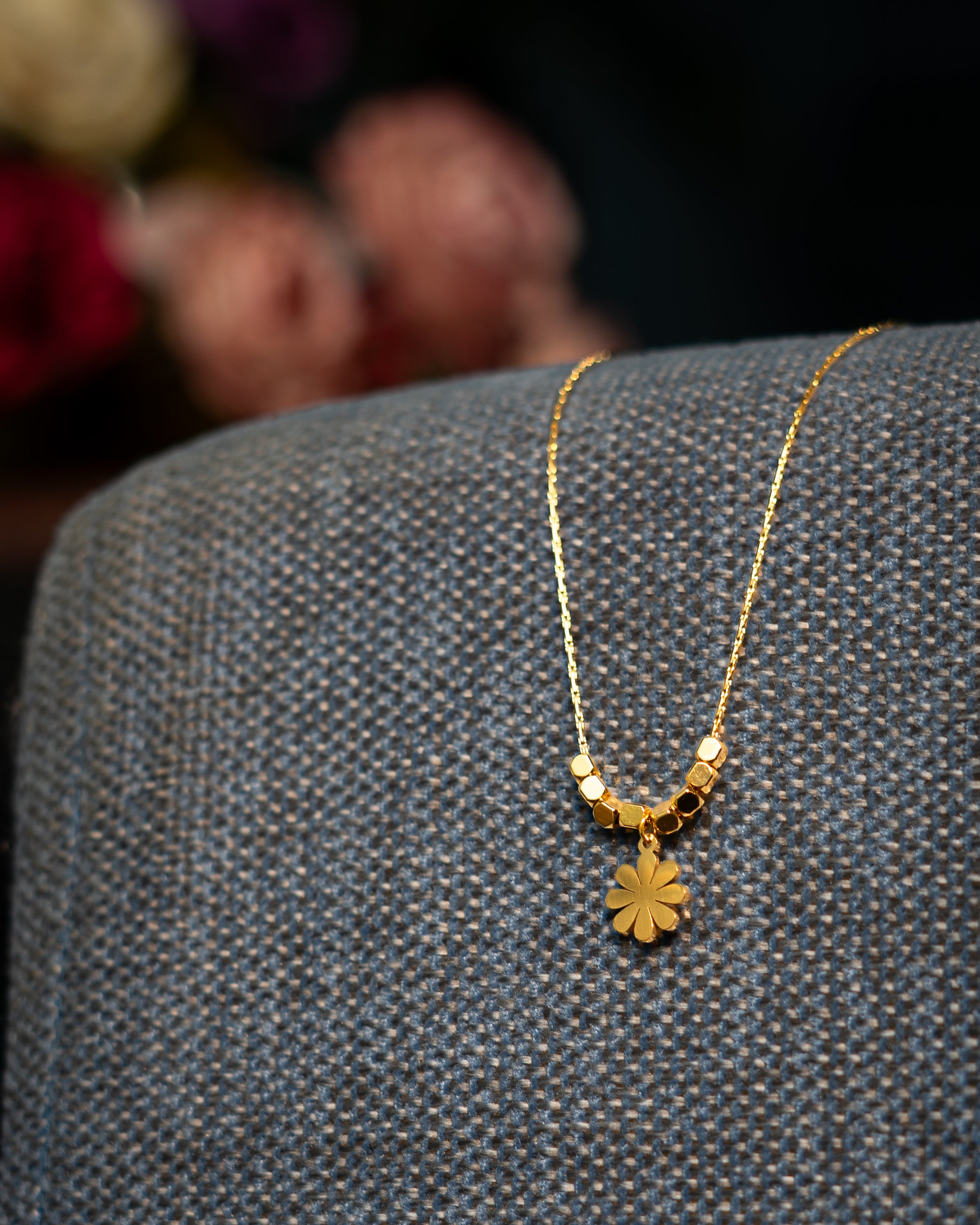 Gold Daisy Charm Beaded Necklace