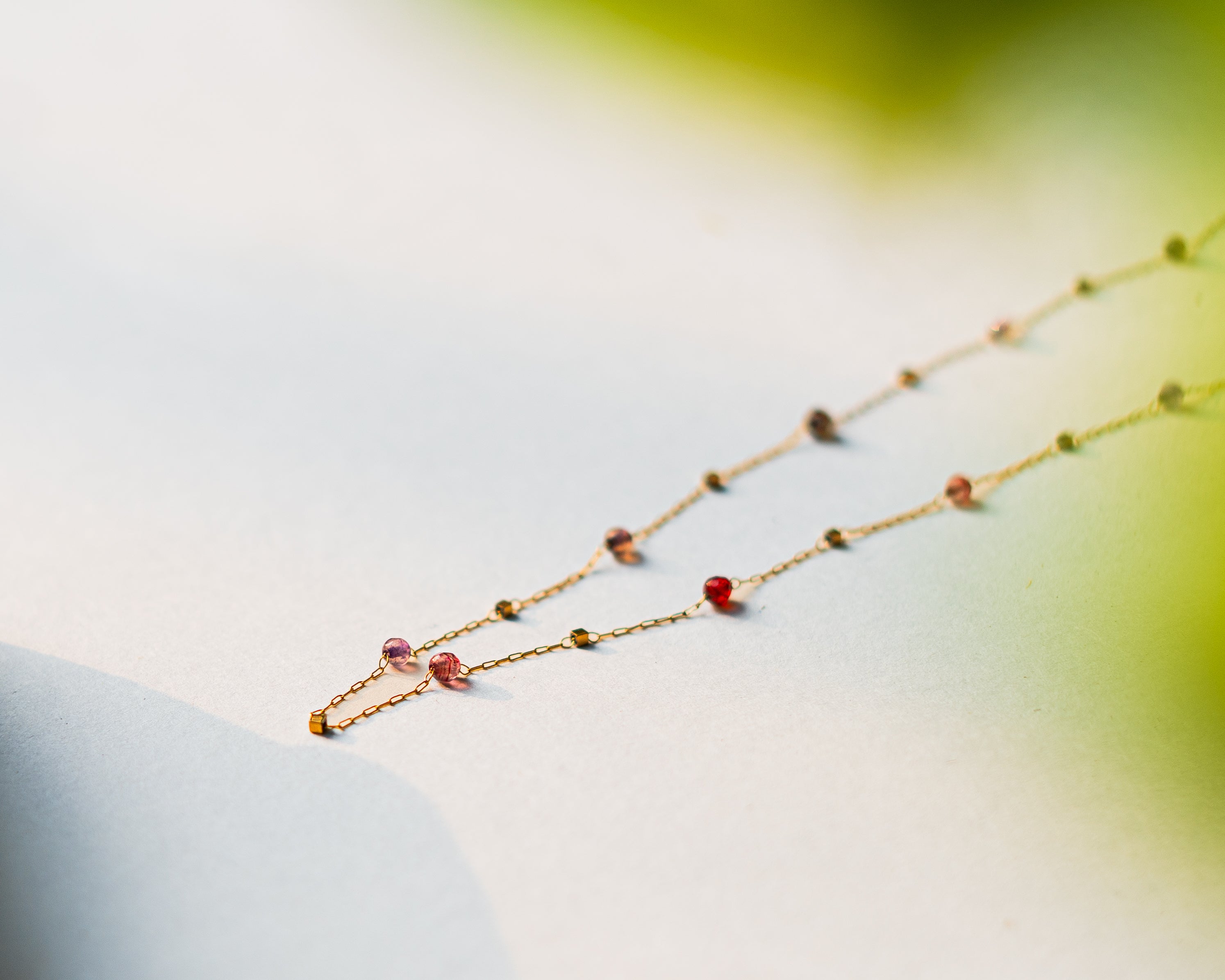 Delicate Multicolor Beaded Gold Chain Necklace