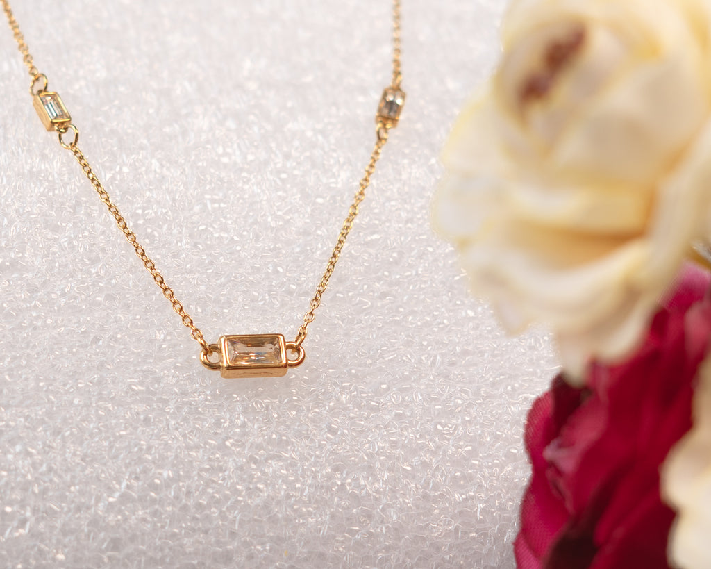 Gold Baguette Crystal Station Necklace
