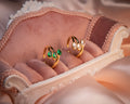 Triple Stone Adjustable Gold Ring – Emerald & Crystal Finish
