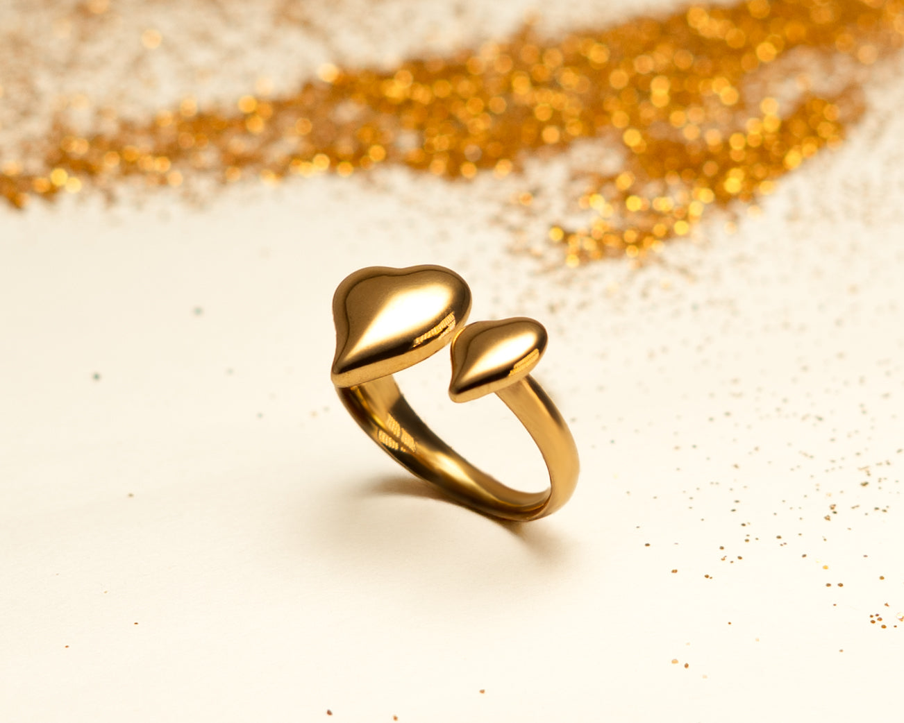 Dual Heart Open Gold Ring – Minimal Statement Design